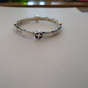 silver toned and black bracelet men or women stretch God is good